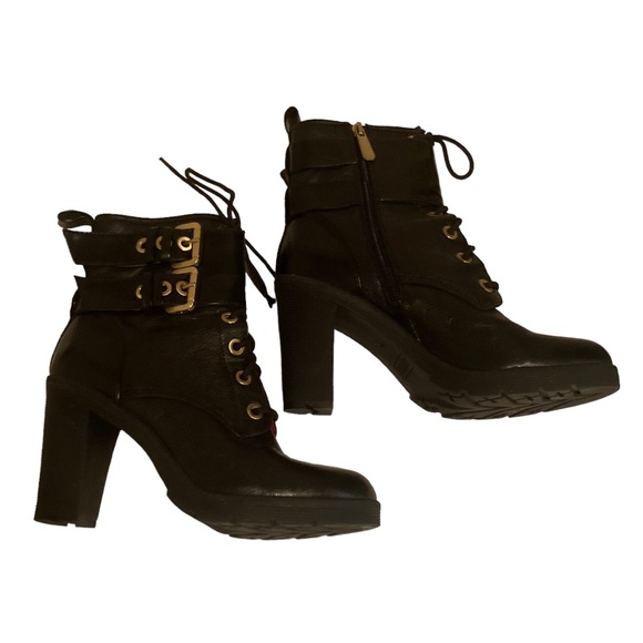 Guess Black Finlay High Heel Combat Boots Size 8M - Picture 7 of 12